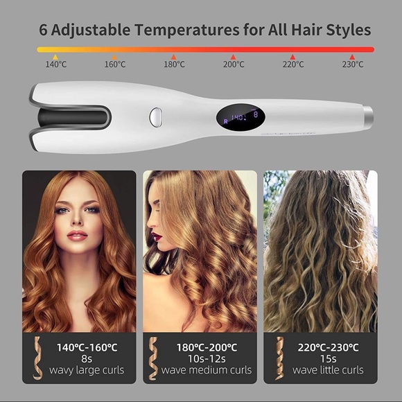 LCD Auto Ceramic Rotating Curling Iron Wand Anti-Scald Air Spin N Hair Curler - Picture 7 of 8